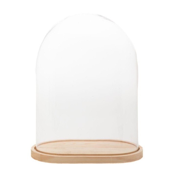 CAMPANA VETRO BASE LEGNO H.41CM.